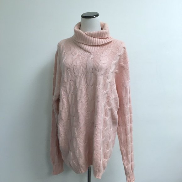 Pink italia chunky 100% cashmere shawl tunic shawl cowl high neck long sweater L
